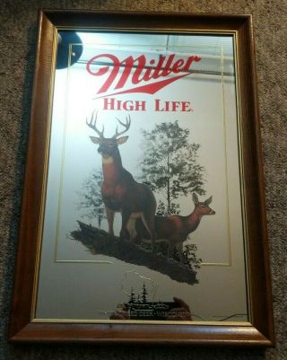 Vintage Miller High Life Mirror " White Tailed Deer " Wisconsin Wildlife Series