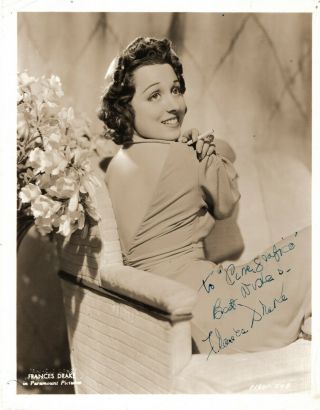 American Actress Frances Drake,  Signed Vintage Studio Photo.