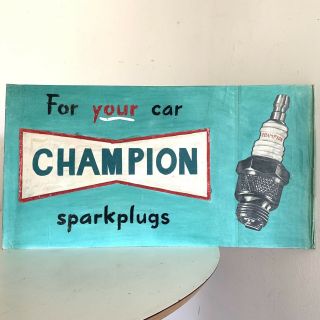 Vintage 1950s Champion Spark Plug Hand Painted Advertising Illustration Art Sign