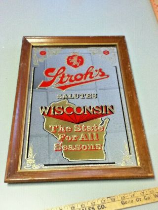 Strohs Beer Sign Vintage Reverse Style Mirror Gold Leaf Back Bar Display My3 Ol