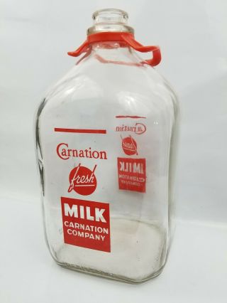 Vintage 1 Gallon Carnation Fresh Milk Bottle Glass Dairy Jug
