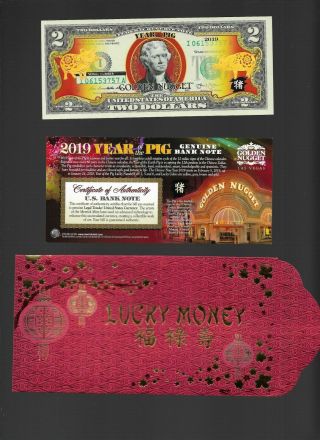 2019 Year Of The Pig $2 Us Bill Lucky Money By Golden Nugget Certified
