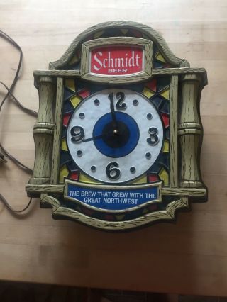 Jacob Schmidt Brewing Beer Lighted Clock Vintage Sign Stained Glass Look