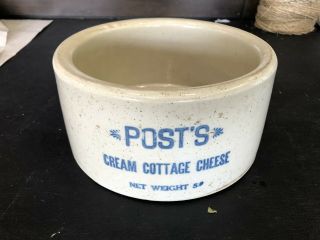 Antique Posts Vintage Marked Cottage Cheese Advertising Stoneware Crock