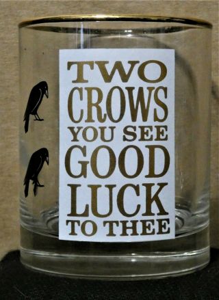 4 Vintage Old Crow Two Crows You See Good Luck Whiskey Bourbon Double Glass