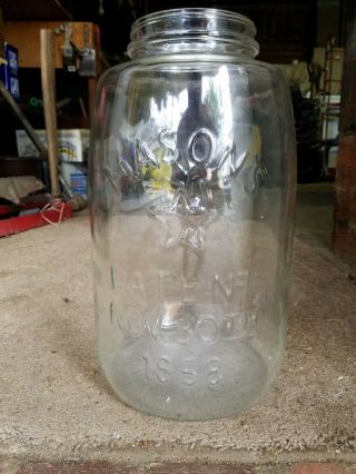 Rare Large Mason’s Patent Nov 30th 1858 Eagle Star Clear 4 - 5 Gallon Jar,  No Lid
