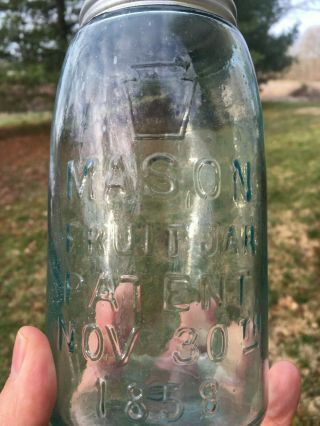 6 Line Keystone Mason Fruit Jar Patent Nov.  30th 1858 Quart 2