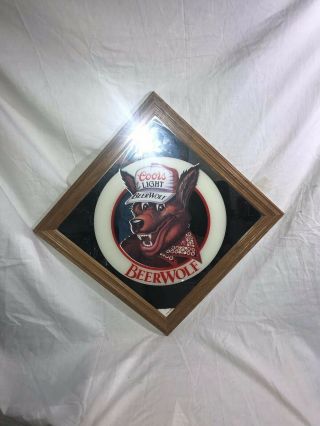 Vintage Coors Light Beer Wolf Wall Mirror Sign 1988 Adolph Coors Co.  15 3/4 "