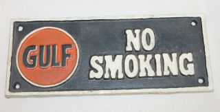 Vintage Style Cast Iron Gulf No Smoking Gas Station Sign Oil Pump Plate Man Cave