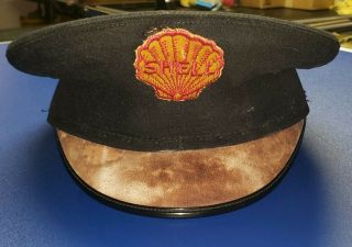 Vintage Shell Oil Service Gas Station Attendant Cap Hat Patch Uniform Sign