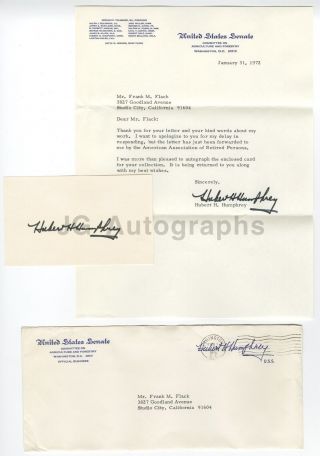 Hubert Humphrey - U.  S.  Vice President,  Mi Senator - Signed Card And Letter