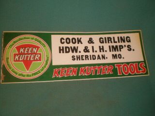 Vintage Keen Kutter Cook & Girling Hdw International Harvester Sign Sheridan Mo.