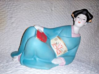 Vintage Seyei Porcelain Geisha Liquor Bottle Saki Decanter Japanese