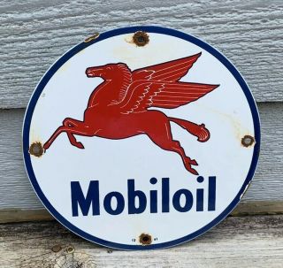 Vintage Mobiloil Moblie Oil Porcelain Sign Gas Station Pump Plate Battery