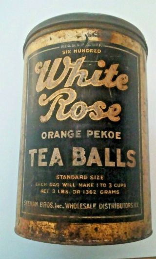 Rare Antique Large 12 " White Rose Orange Pekoe Tea Balls 3 Lb.  Tin With Lid