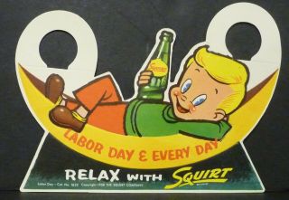 Vintage 1958 " Relax With Squirt " Soda Bottle Topper Sign 8 " X 5 3/4 "