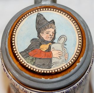 J.  W.  Remy 1l " Courting " German Beer Stein With Munich Child Lid - Antique 928