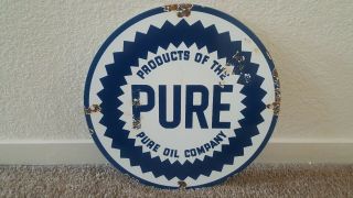 Vintage Pure Oil Company 11 3/4 " Porcelain Gas & Oil Sign Pump Plate