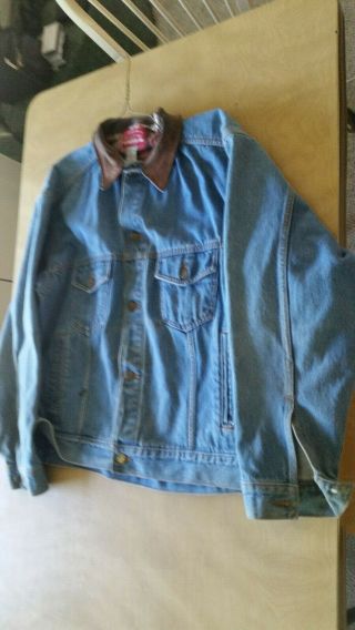 Marlboro Country Store Mens Xl Denim Vintage Jean Jacket Leather Collar Trucker