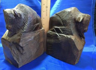 Vintage Ironwood Buffalo Bison Animal Hand Carved Heavy Wood Bookends