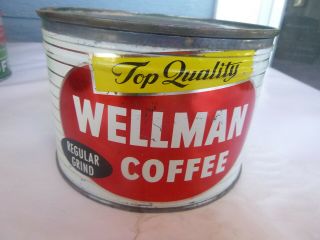 Vintage Wellman Coffee 1 Lb Keywind Tin Can Sf La California Right Lid