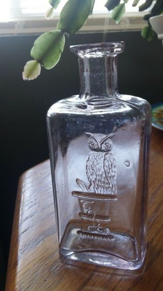 Antique Owl Drug Co Embossed Clear 1 - Wing Owl Rectangular Bottle 5 - 1/2 "