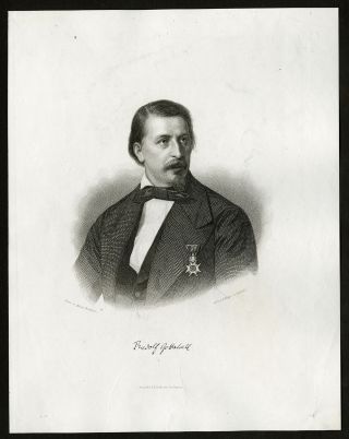Antique Print - Rudolf Von Gottschall - Playwright - Author - Brehmer - Weger - Ca.  1877