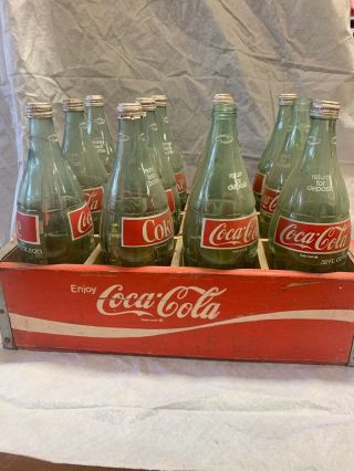 Vintage Coca Cola Wooden Crate With Quart Bottles