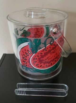 Vintage Clear Lucite Ice Bucket Watermelon Cocktail Barware Picnic