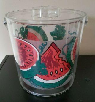 Vintage Clear Lucite Ice Bucket Watermelon Cocktail Barware Picnic 4