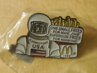 Mcdonalds European Neil Armstrong Enamel Pin One Small Fries For Man 1999 Rare