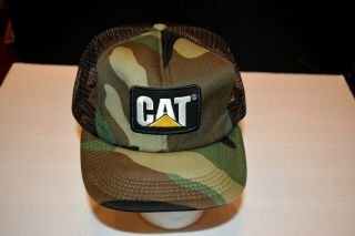 Vtg Cat Camo Caterpillar Snapback Hat Cap Patch Cyrk Usa Made Trucker Licensed