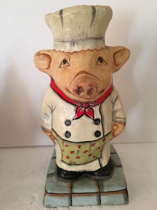 Darling Paper Mache Pig Piggy Chef 15 " Art Sculpture Country Chic Kitchen Decor