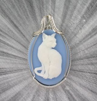 Cat Cameo Pendant Necklace In Sterling Silver Wire Wrapped