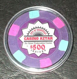 $500.  Casino Aztar Casino Chip - Evansville,  Indiana - 1995 - Primary Chip