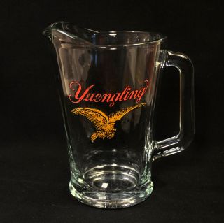 Red Yuengling Glass Pitcher 9 " Tall Yellow Eagle Clear Crystal Holds 56 Ounces