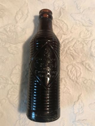 Rare Amber Embossed Orange Crush Soda Bottle Vintage 7 Oz