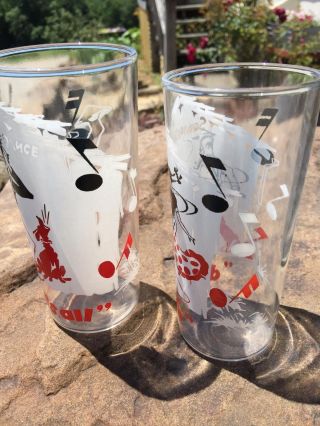 2pc Square Dance Vintage Drinking Glasses 3 Color Dancing Couple Dog Barware 2