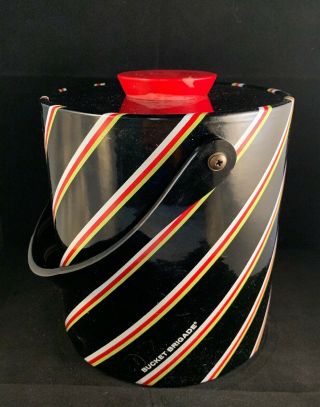 Morgan Designs Ice Bucket Brigade Red Green Black Striped Vintage Mcm