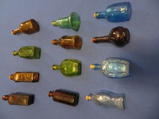 12 Vintage Glass Bottles With Cork Small Size Assorted Colors Box