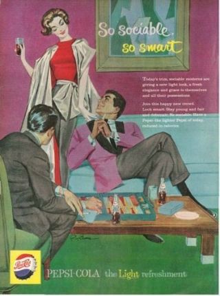 1959 Pepsi Cola Print Ad Feat: Roy Benes Art Men Playing Backgammon Lady In Back