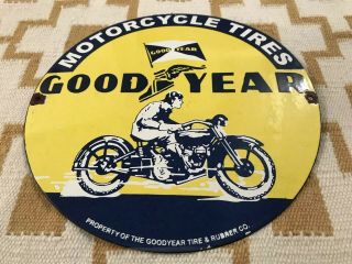 Vintage Goodyear Motorcycle Tires Porcelain Sign Gas Oil Pump Plate Michelin