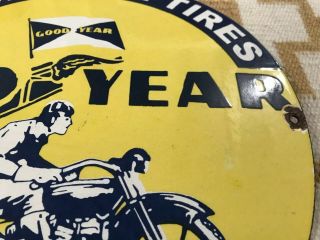 VINTAGE GOODYEAR MOTORCYCLE TIRES PORCELAIN SIGN GAS OIL PUMP PLATE MICHELIN 3
