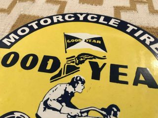 VINTAGE GOODYEAR MOTORCYCLE TIRES PORCELAIN SIGN GAS OIL PUMP PLATE MICHELIN 5