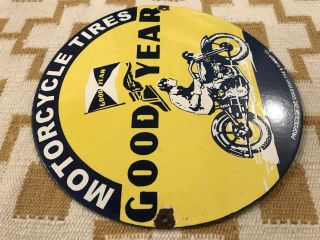 VINTAGE GOODYEAR MOTORCYCLE TIRES PORCELAIN SIGN GAS OIL PUMP PLATE MICHELIN 7