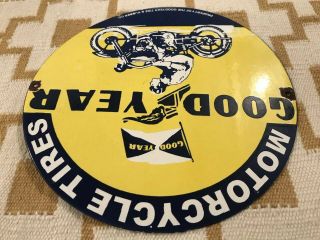 VINTAGE GOODYEAR MOTORCYCLE TIRES PORCELAIN SIGN GAS OIL PUMP PLATE MICHELIN 8