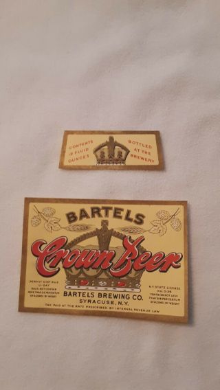 U - 247 Bartels Crown Beer Label W/neck Syracuse Ny