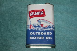 Full 1 Quart Oil Can Atlantic Outboard Motor Oil Boat 1950s Vintage