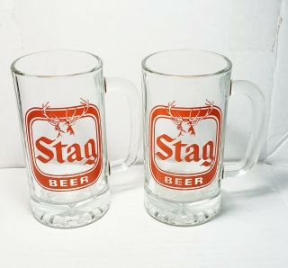Stag Beer Heavy Glass Mug Pair 6 " Tall Barware Man Cave