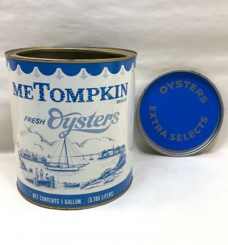 Vintage Metompkin Oyster Tin Can 1 Gallon With Lid Crisfield Maryland